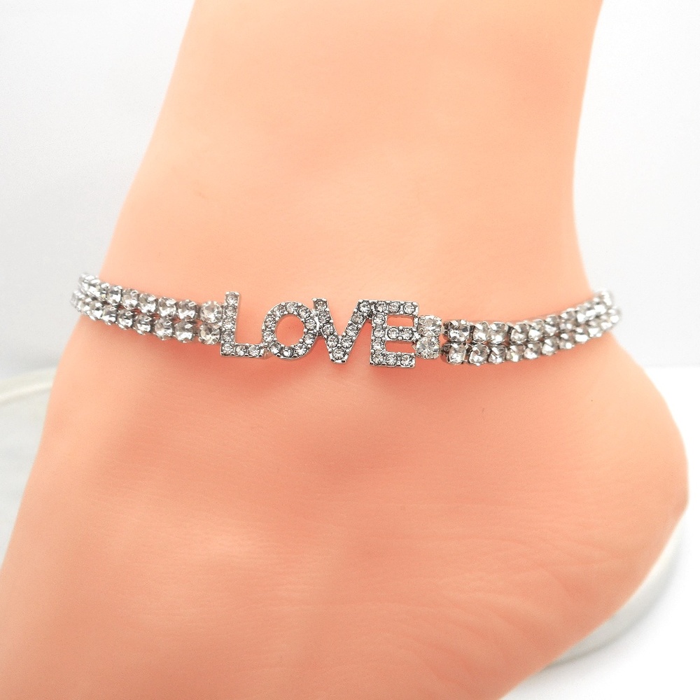 Love Rhinestone Anklet Ankle Bracelet